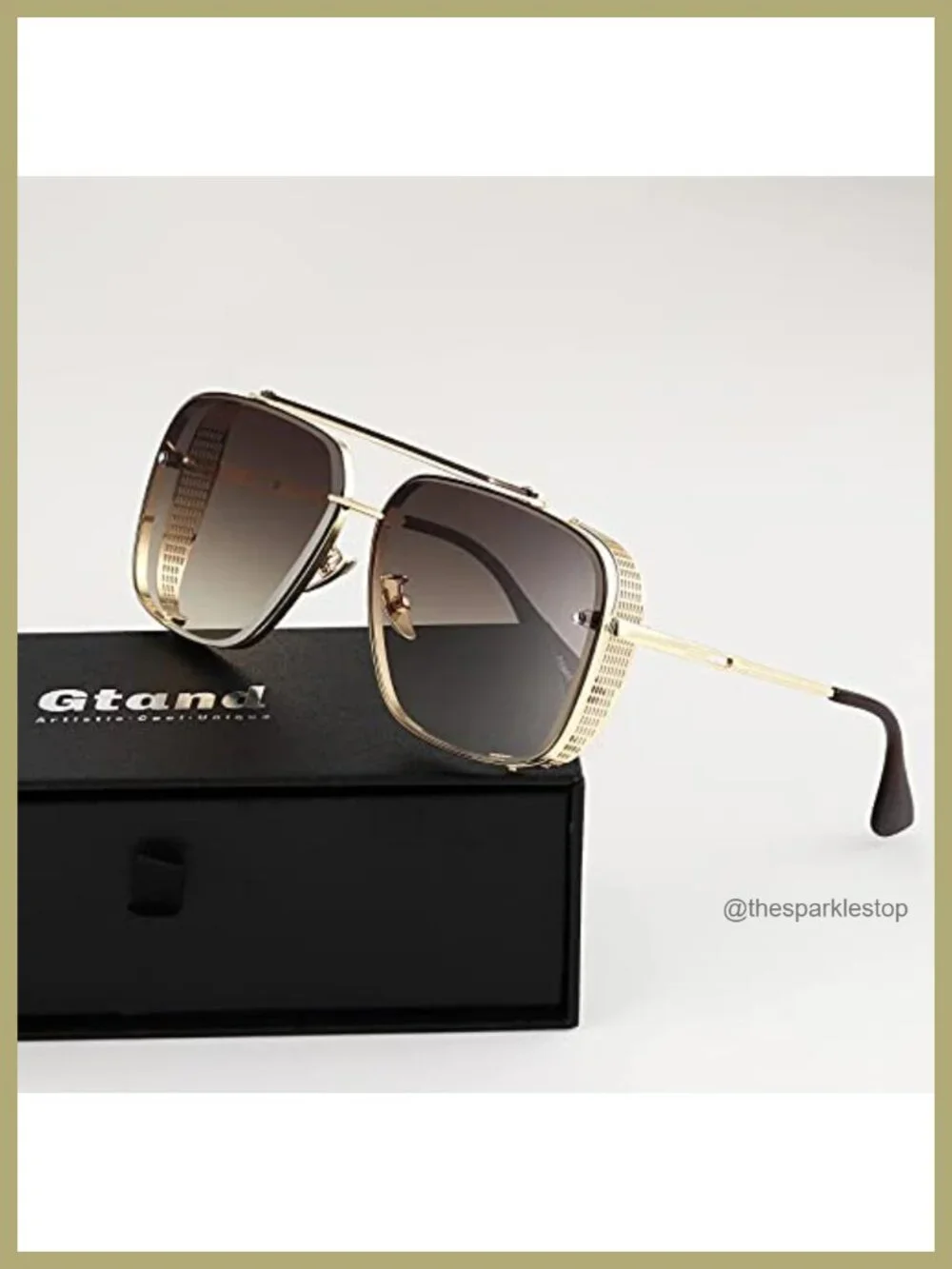 Oversized Square Aviator Sunglasses Metal Side Shield UV400